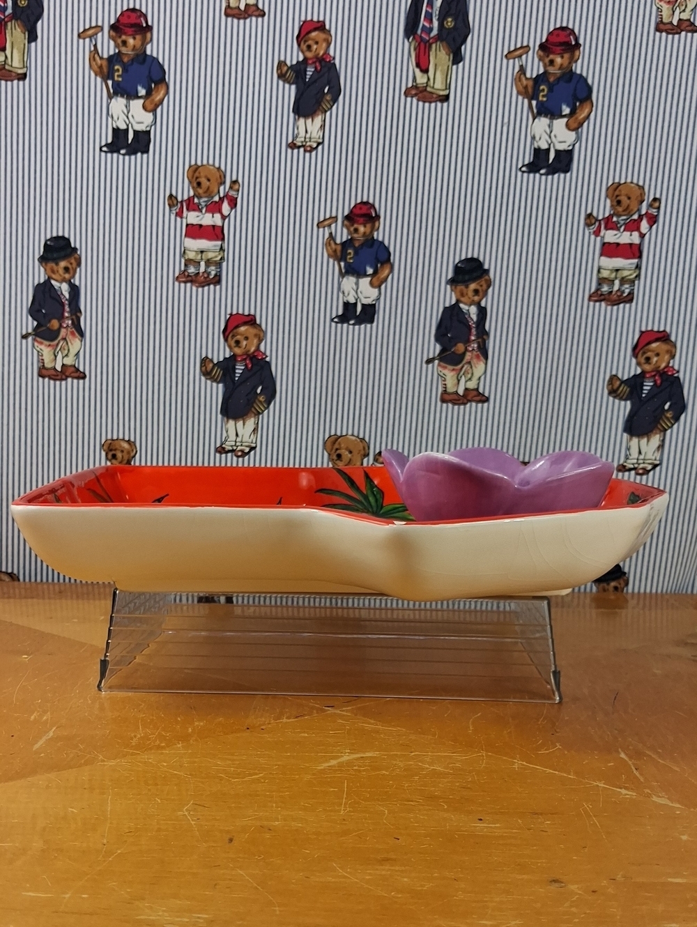 Ceramic Hawaiian Shirt Hibiscus Floral Patteren Med Sz Chip & Dip Food Platter - Picture 5 of 5